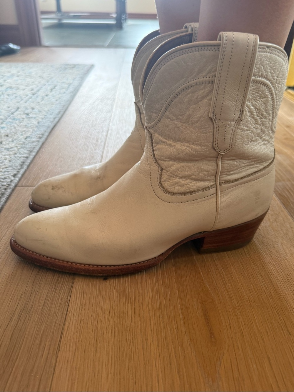 Tecovas Cream Leather Western Ankle Boots - Picture 3 of 6